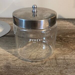 Pyrex Vintage Clear Glass Medical Apothecary Jar Container Stainless Steel Lid
